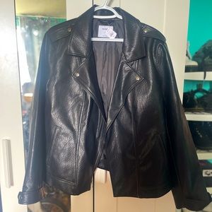 Faux-Leather Zip-Pocket Moto Jacket for Women